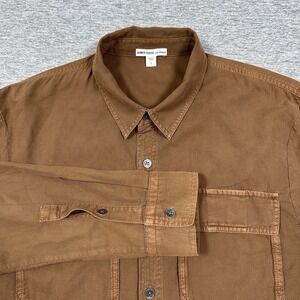 James Perse Shirt Mens Size 1 Small Brown Twill Utility Long Sleeve Button Up